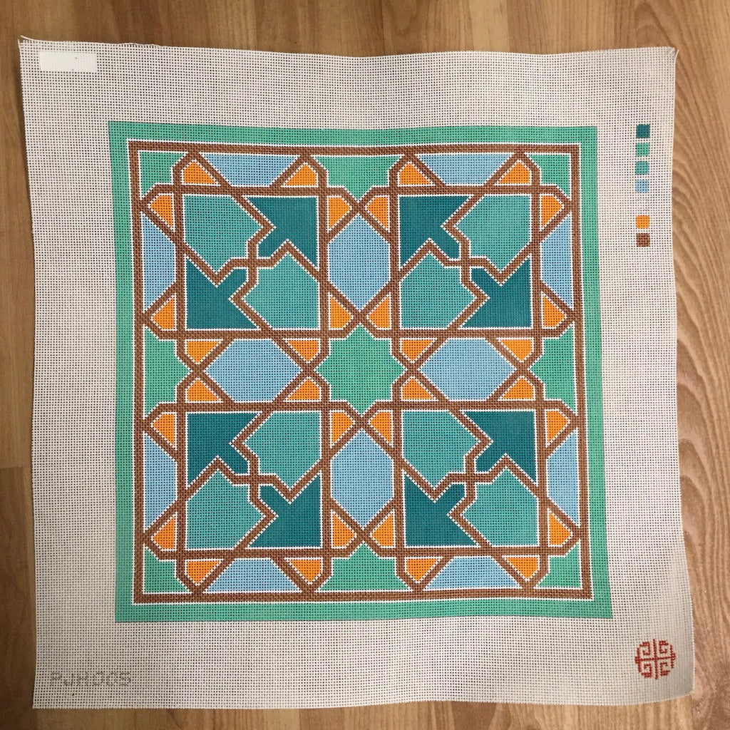 Orange/Turquoise Tile Needlepoint Canvas - KC Needlepoint