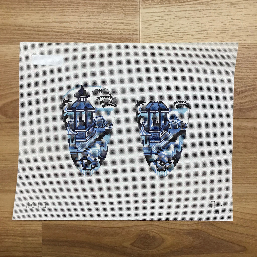 Blue and White Scissor Case Canvas - KC Needlepoint