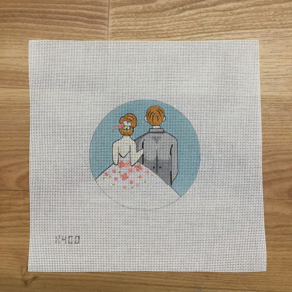 Bride and Groom Round Canvas - KC Needlepoint
