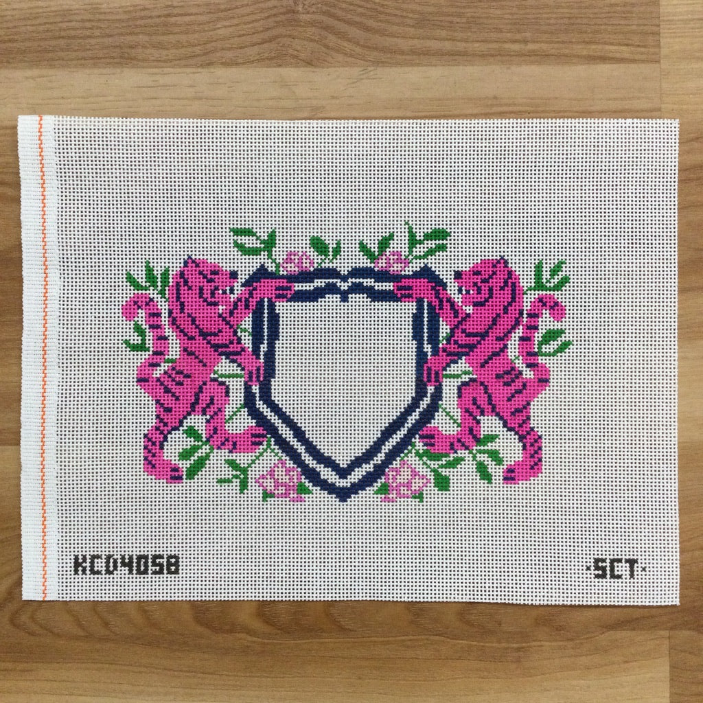 Pink Tiger Crest Canvas - needlepoint