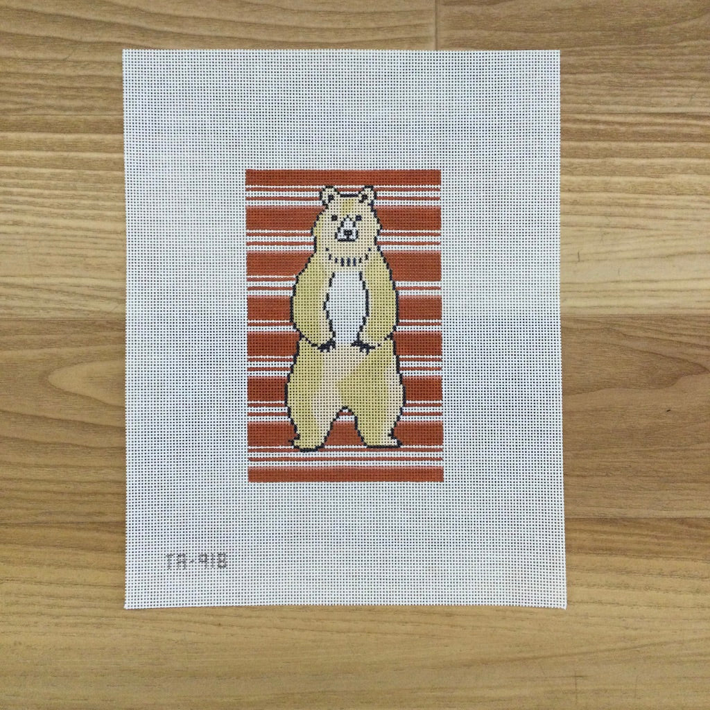 Bear on Stripes Canvas - KC Needlepoint
