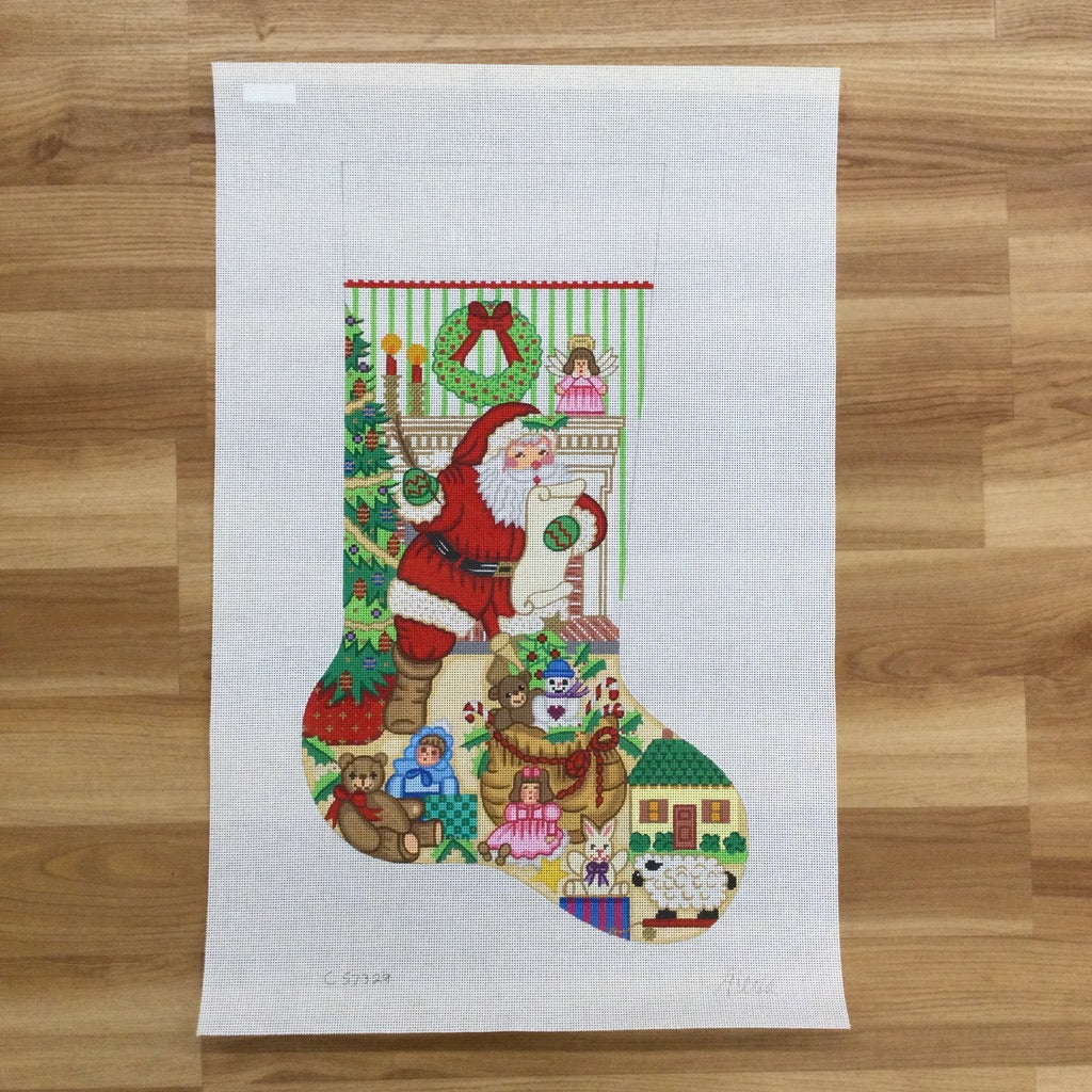 Santa in Home with List Stocking Canvas 7329 - KC Needlepoint