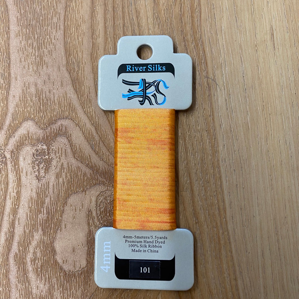 Silk Ribbon 4mm 101 Overdyed Blazing Orange - KC Needlepoint