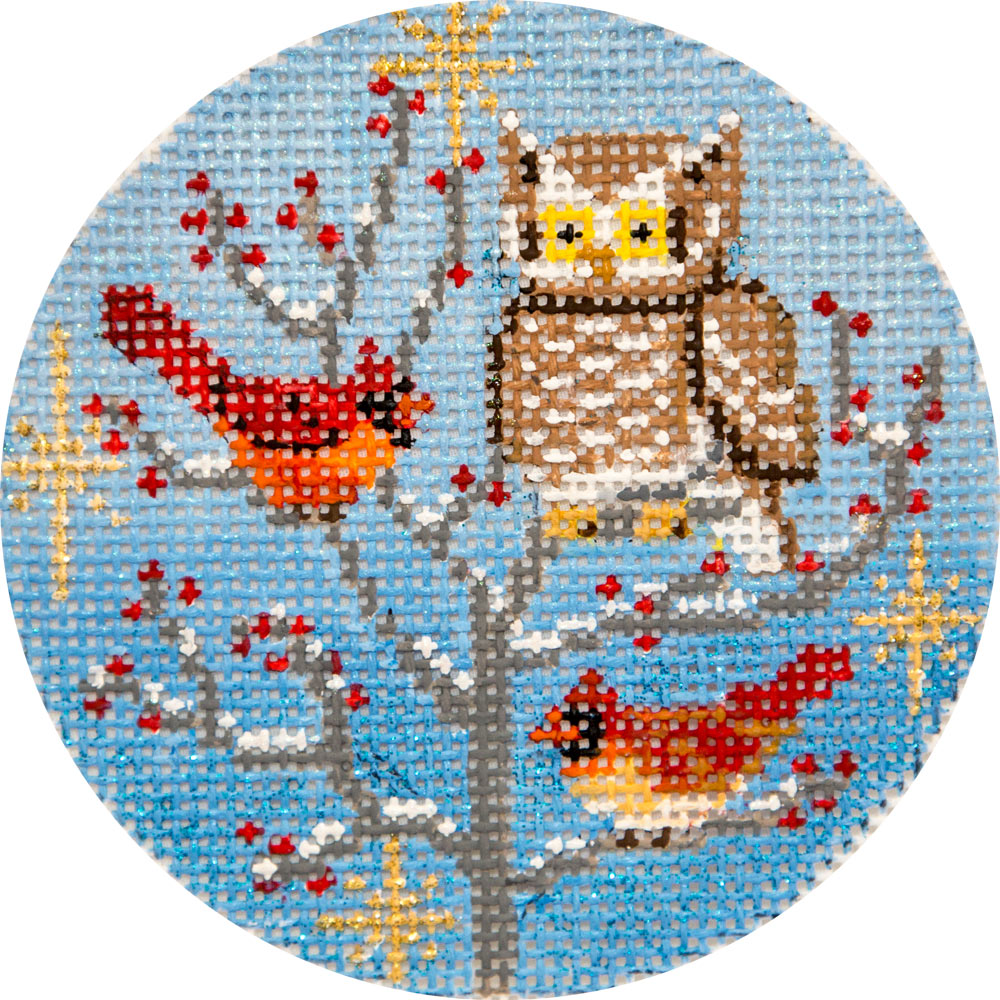 Owl and Cardinals Canvas - KC Needlepoint