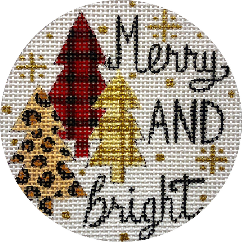 Merry and Bright Patterned Trees Canvas - KC Needlepoint