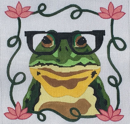 Frog with Glasses Canvas - KC Needlepoint