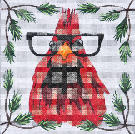 Cardinal with Glasses Canvas - KC Needlepoint