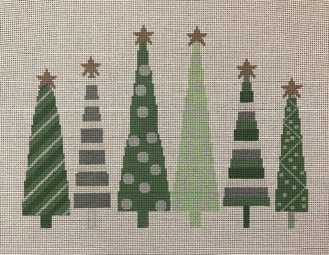 Silver and Green Trees Canvas - KC Needlepoint