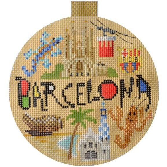 Barcelona Travel Round Needlepoint Canvas - KC Needlepoint