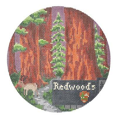 Redwoods Travel Round Canvas - KC Needlepoint