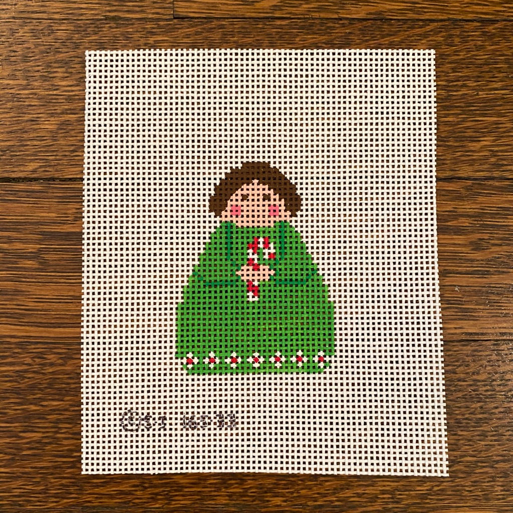 Green Angel with Candy Cane Canvas - KC Needlepoint