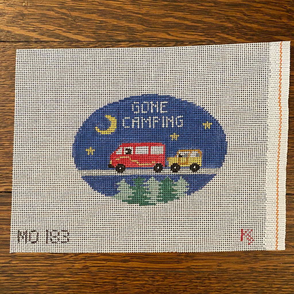 Gone Camping Oval Canvas - needlepoint