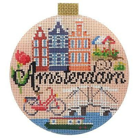 Amsterdam Travel Round Canvas - KC Needlepoint