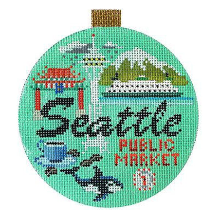 Seattle Travel Round Canvas - KC Needlepoint