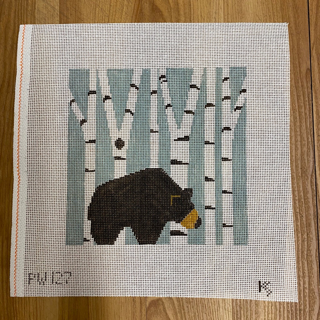 Bear in Birch Trees Pillow Canvas - needlepoint