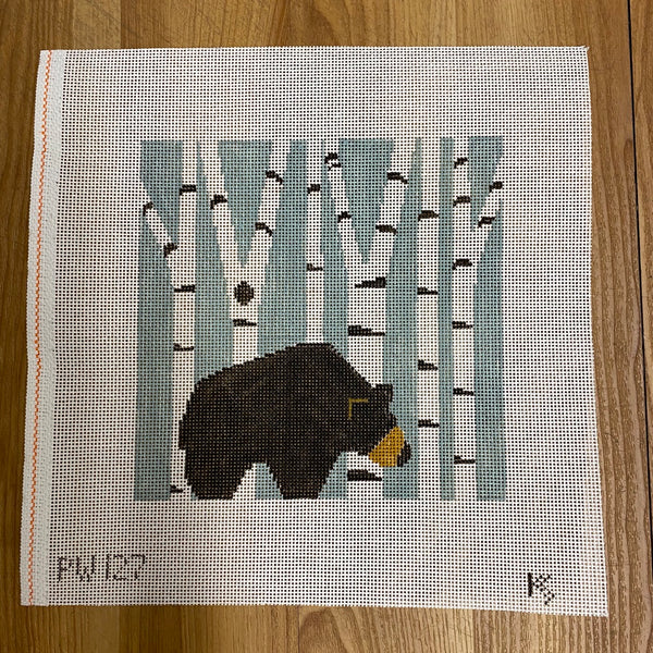 Grizzly Bear in the Winter handpainted 18 mesh Needlepoint Canvas