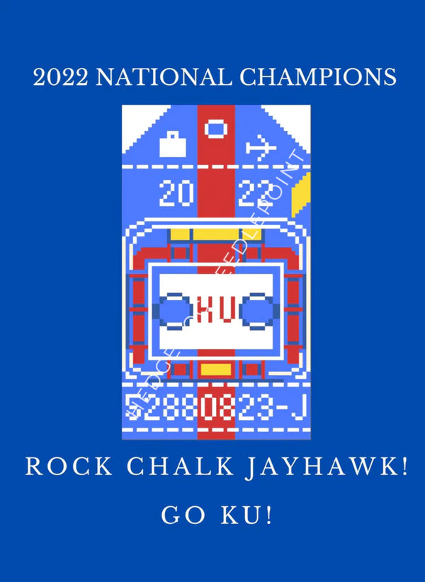 KU National Championship Vintage Travel Tag Canvas - KC Needlepoint
