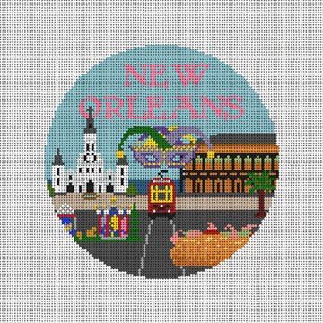 New Orleans Travel Round Canvas - KC Needlepoint