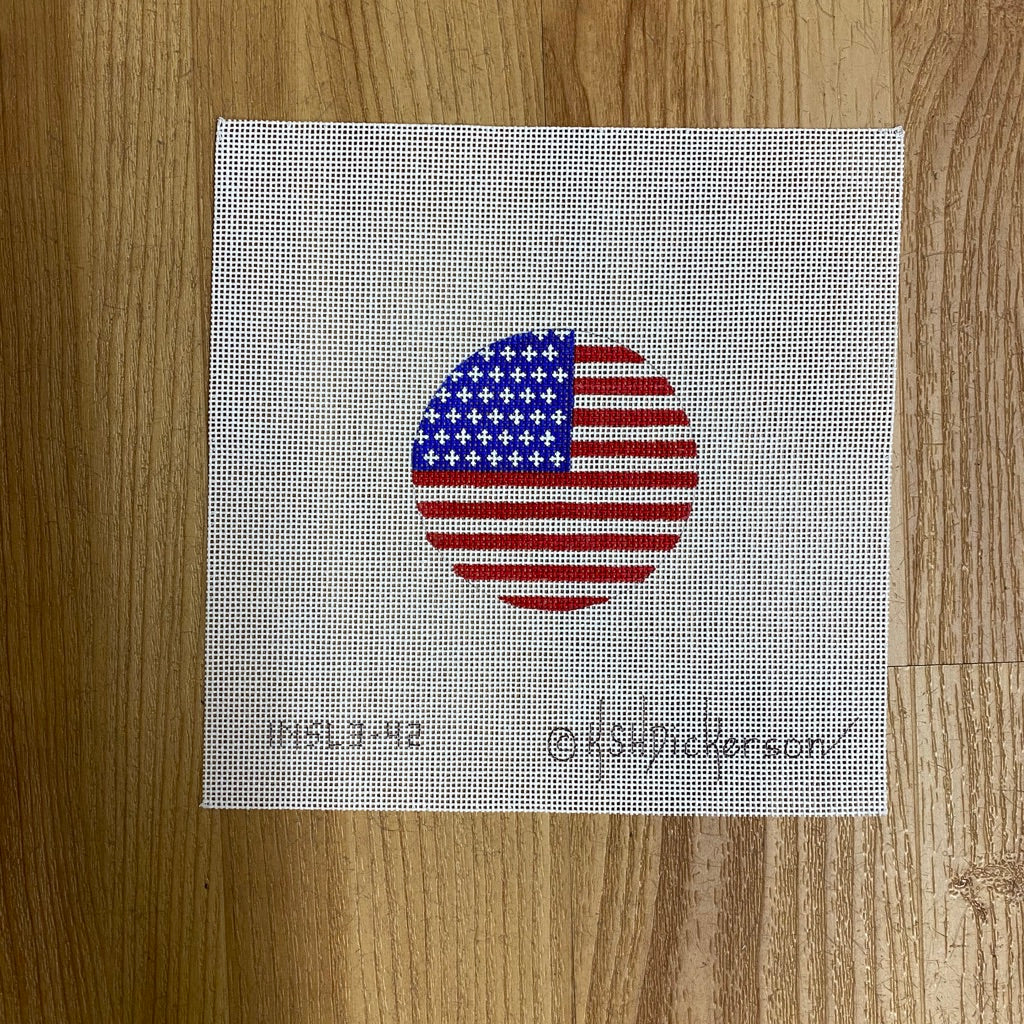 American Flag Round Canvas - needlepoint