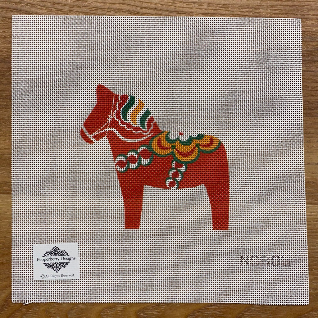 Red Dala Horse Canvas - KC Needlepoint