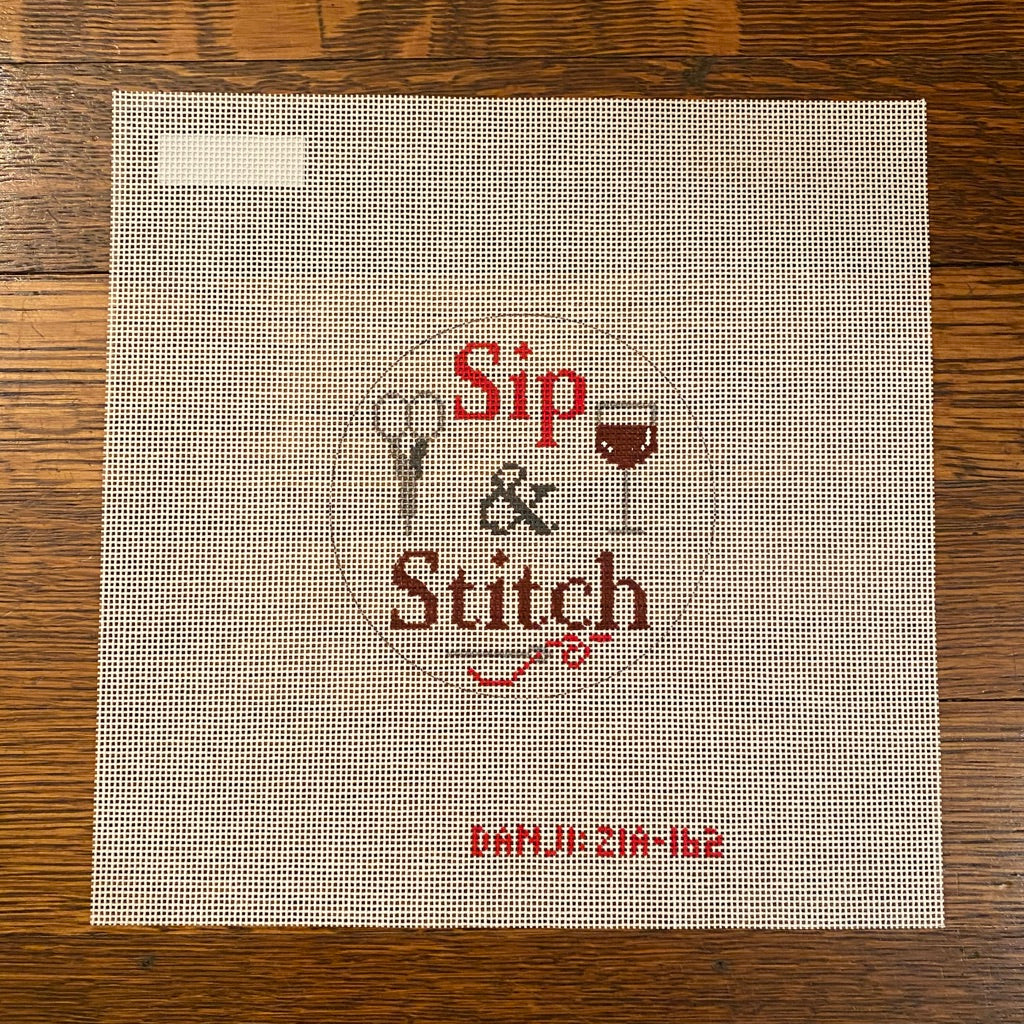 Red Wine Sip & Stitch Canvas - needlepoint