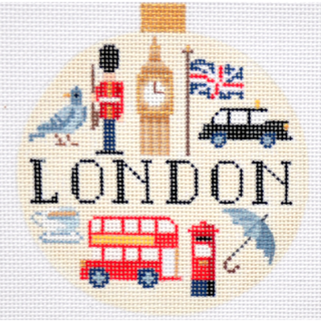 London Travel Round Needlepoint Canvas - KC Needlepoint