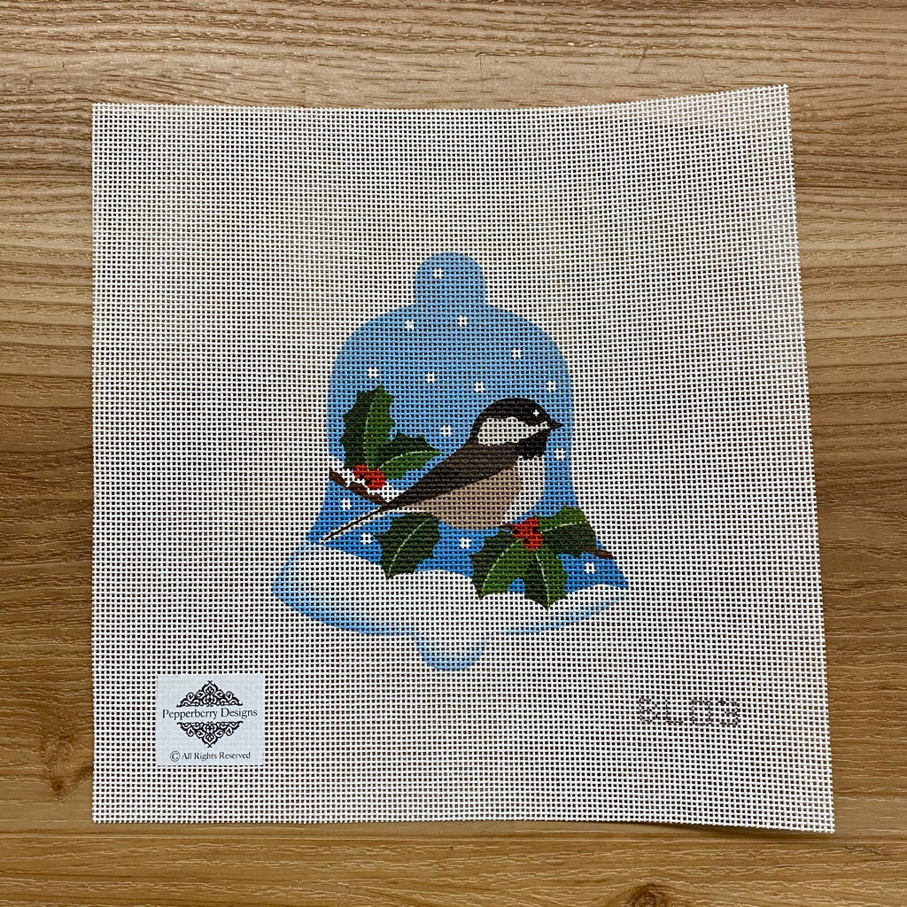 Chickadee Snow Bell Canvas - needlepoint