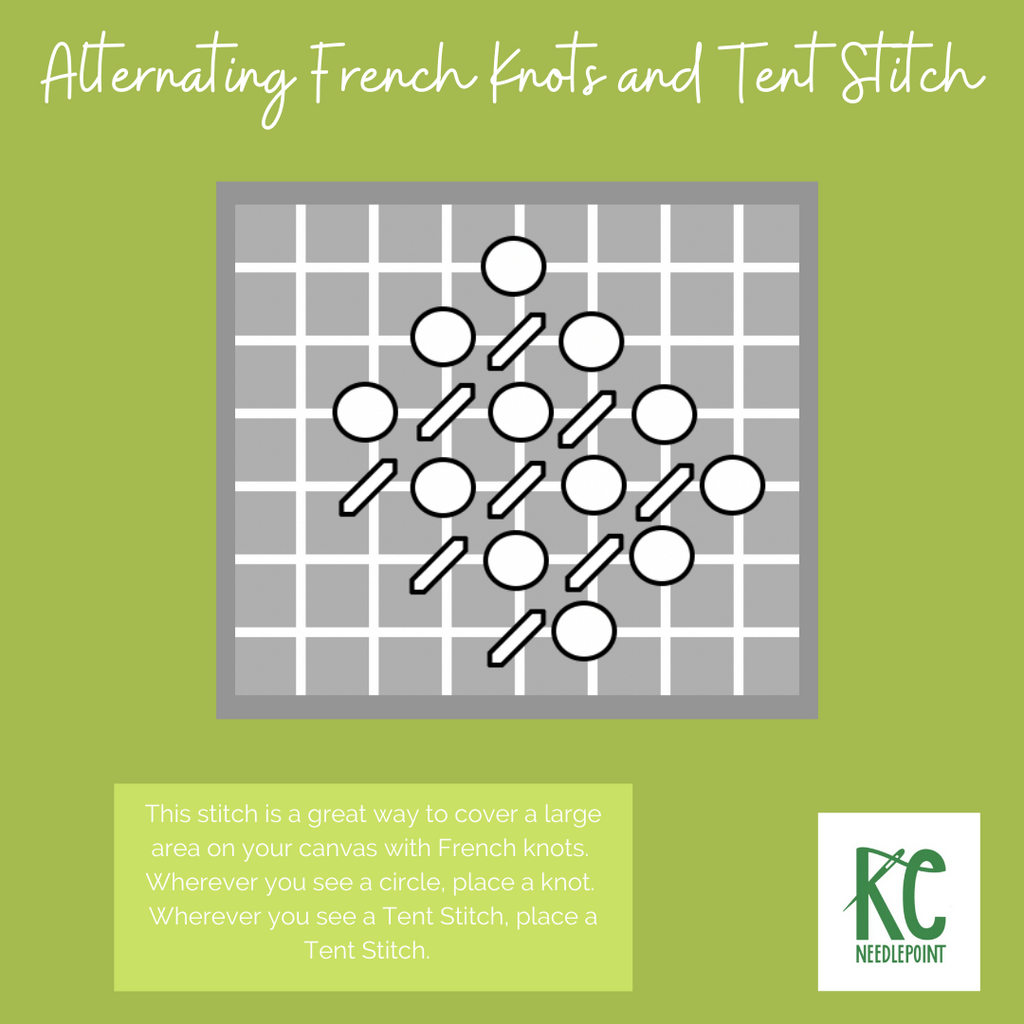 Alternating French Knots and Tent Stitch