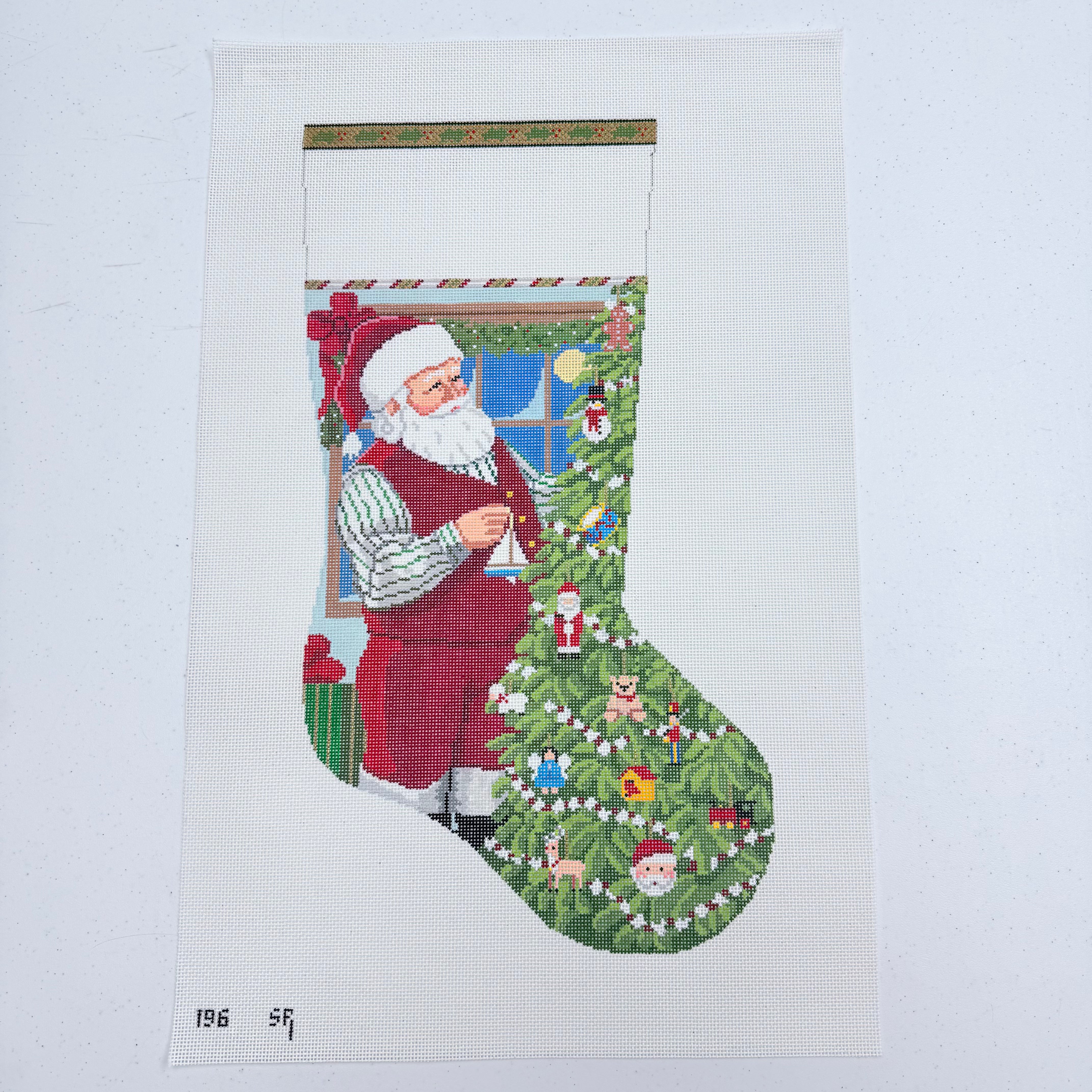 Santa Decorating Toy Tree Stocking Canvas - KC Needlepoint