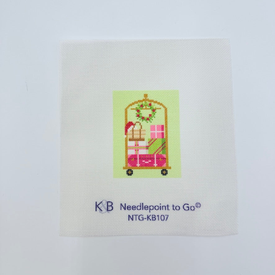 Palm Beach Christmas Luggage Cart Canvas - KC Needlepoint