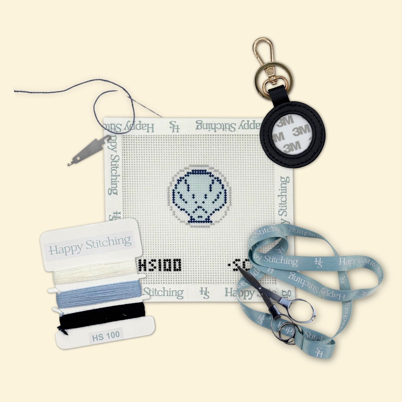 "The Little Scallop" Happy Stitching All-In-One Key Fob/Bag Tag Kit - KC Needlepoint
