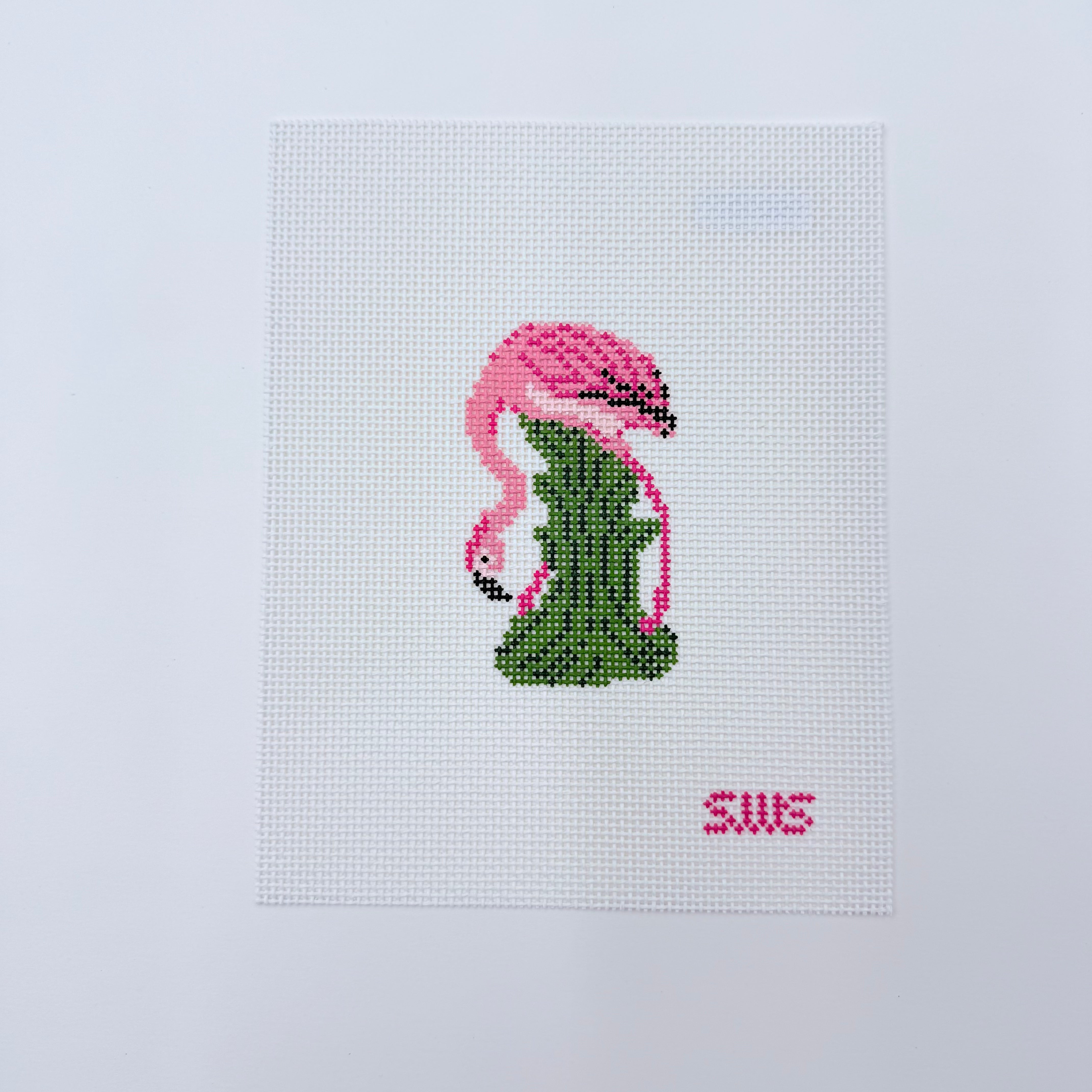 Bending Flamingo Canvas - KC Needlepoint