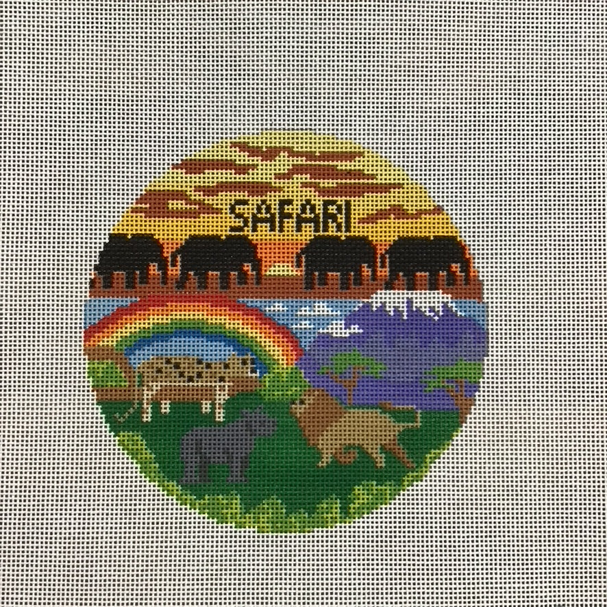 Safari Travel Round Canvas - KC Needlepoint