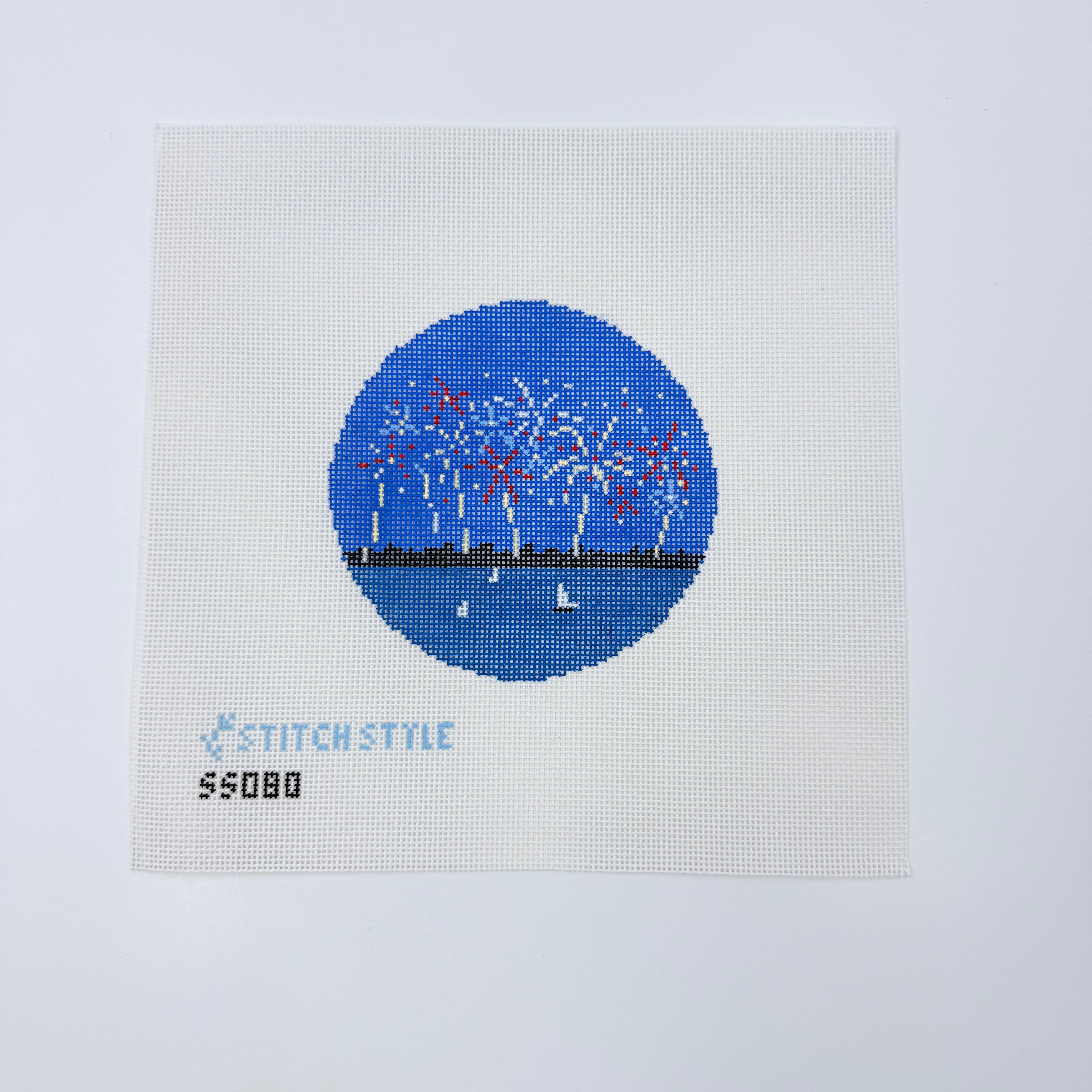 Fireworks Round Canvas - KC Needlepoint