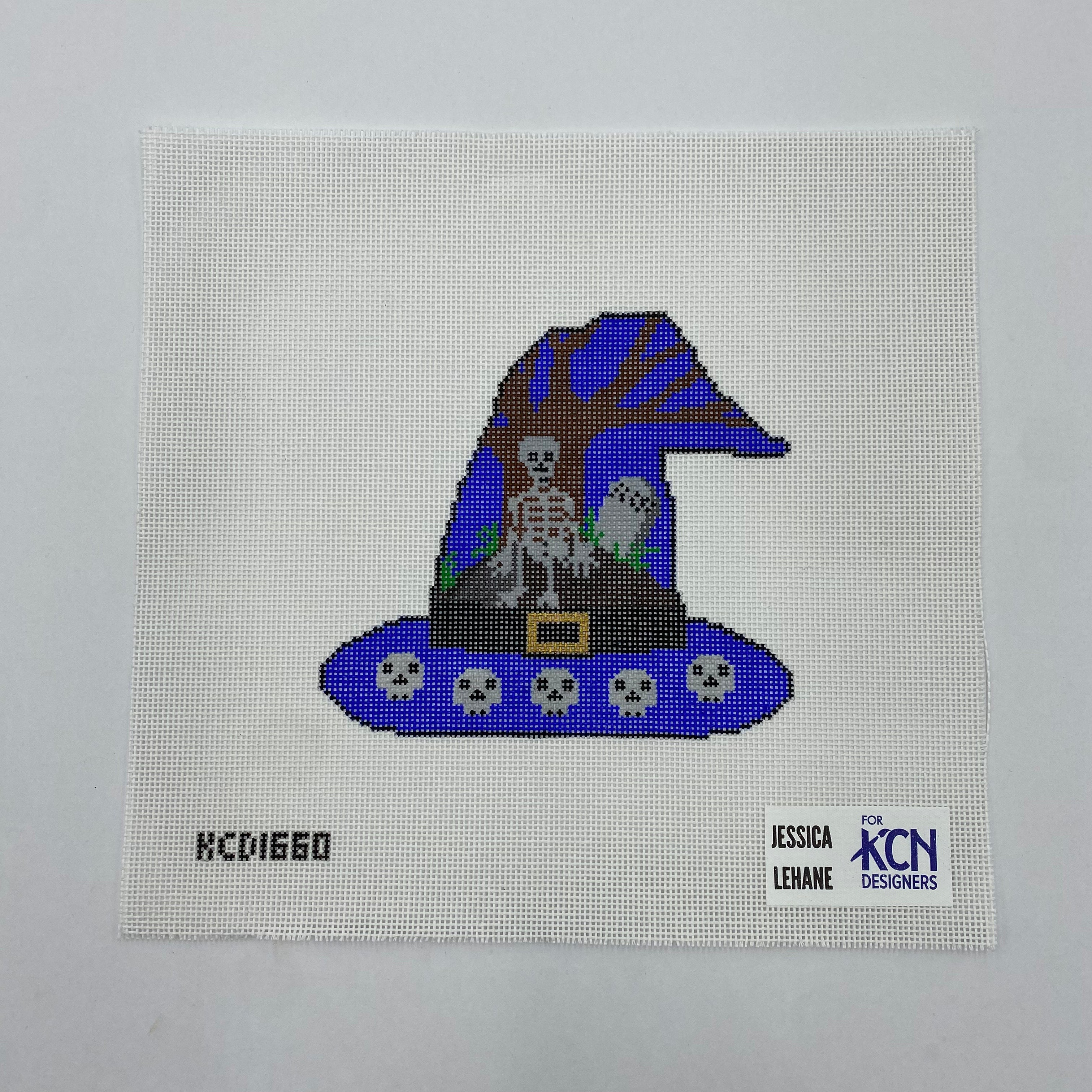 Skull and Crossbones Witch's Hat Canvas - KC Needlepoint