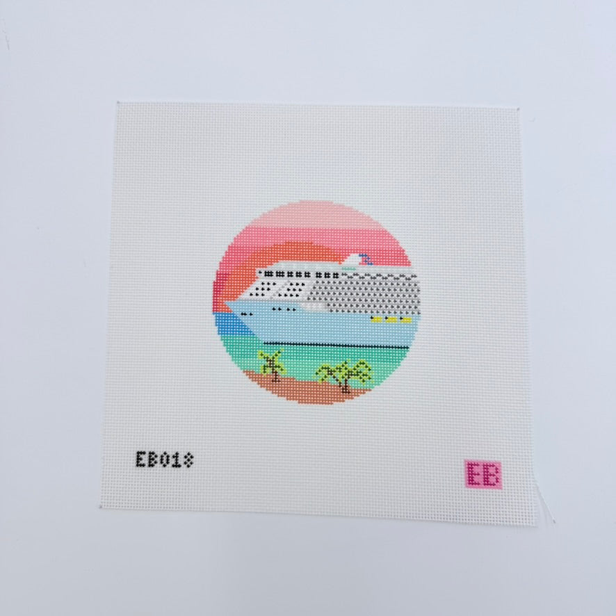 Tropical Cruise Travel Round Canvas - KC Needlepoint