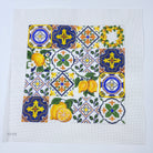 Navy, White and Lemon Collage Canvas - KC Needlepoint