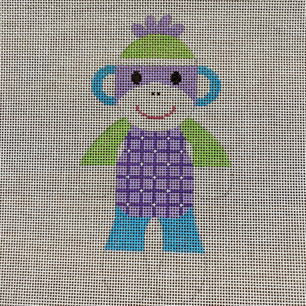 Purple Sock Monkey Canvas - KC Needlepoint