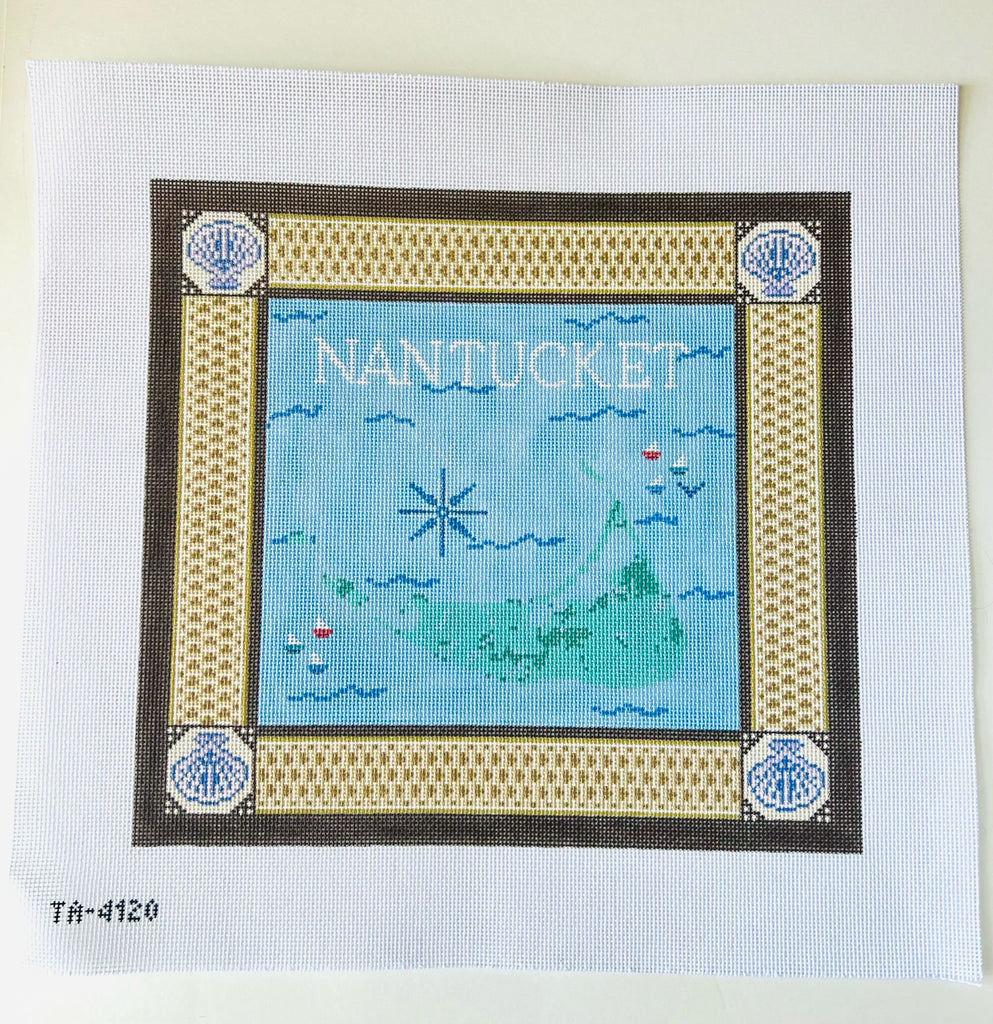 Nantucket with Basket Border Needlepoint Canvas - KC Needlepoint