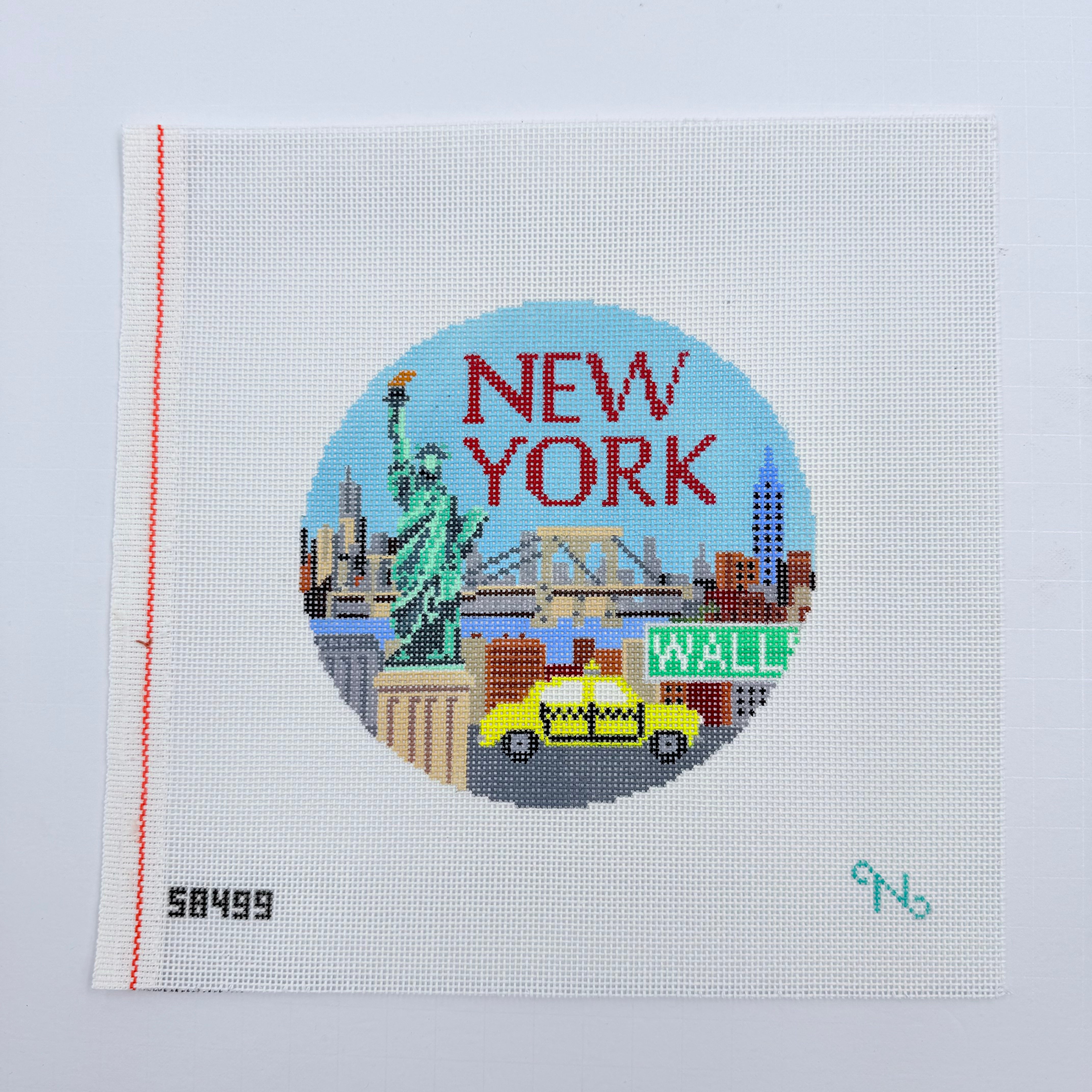 New York Travel Round Canvas - KC Needlepoint