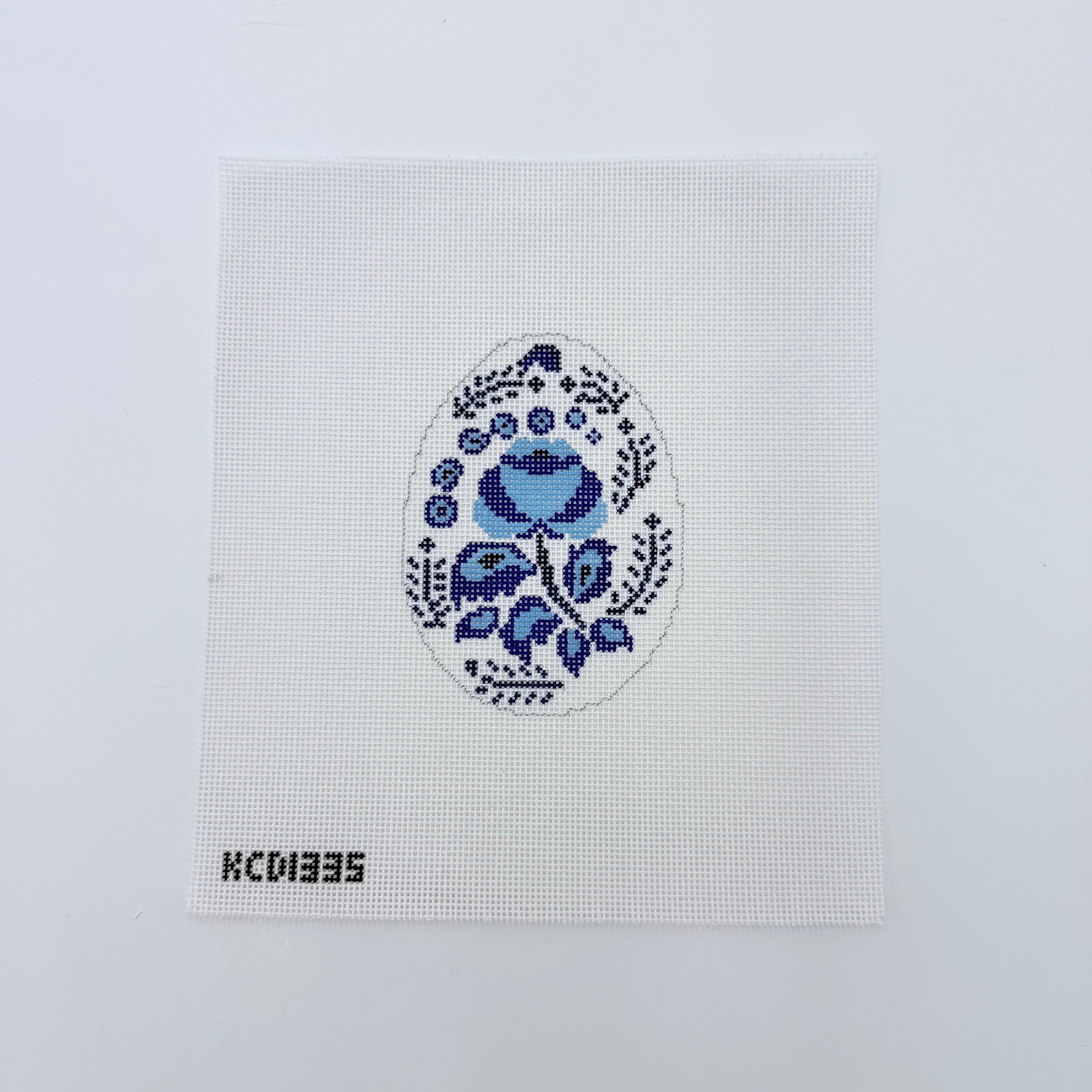 Blue Flower Egg Canvas - KC Needlepoint