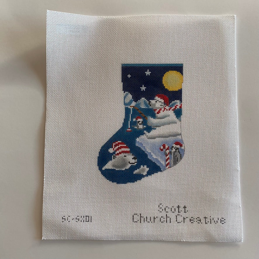 Polar Bears Fishing Mini Sock Canvas - KC Needlepoint