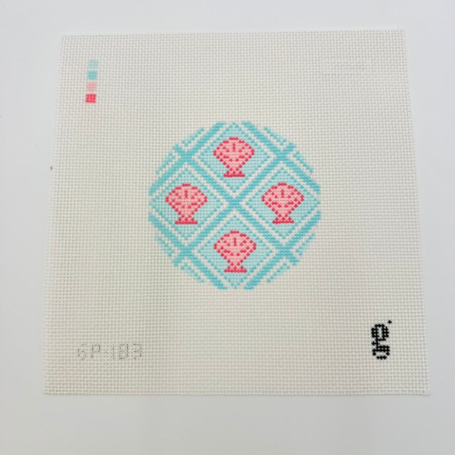 Shell Trellis Round Canvas - KC Needlepoint