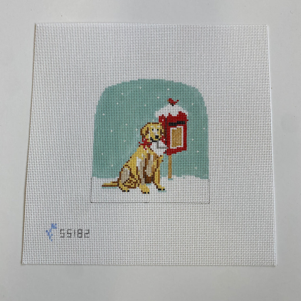Winter Village Dog with Letter Canvas - KC Needlepoint