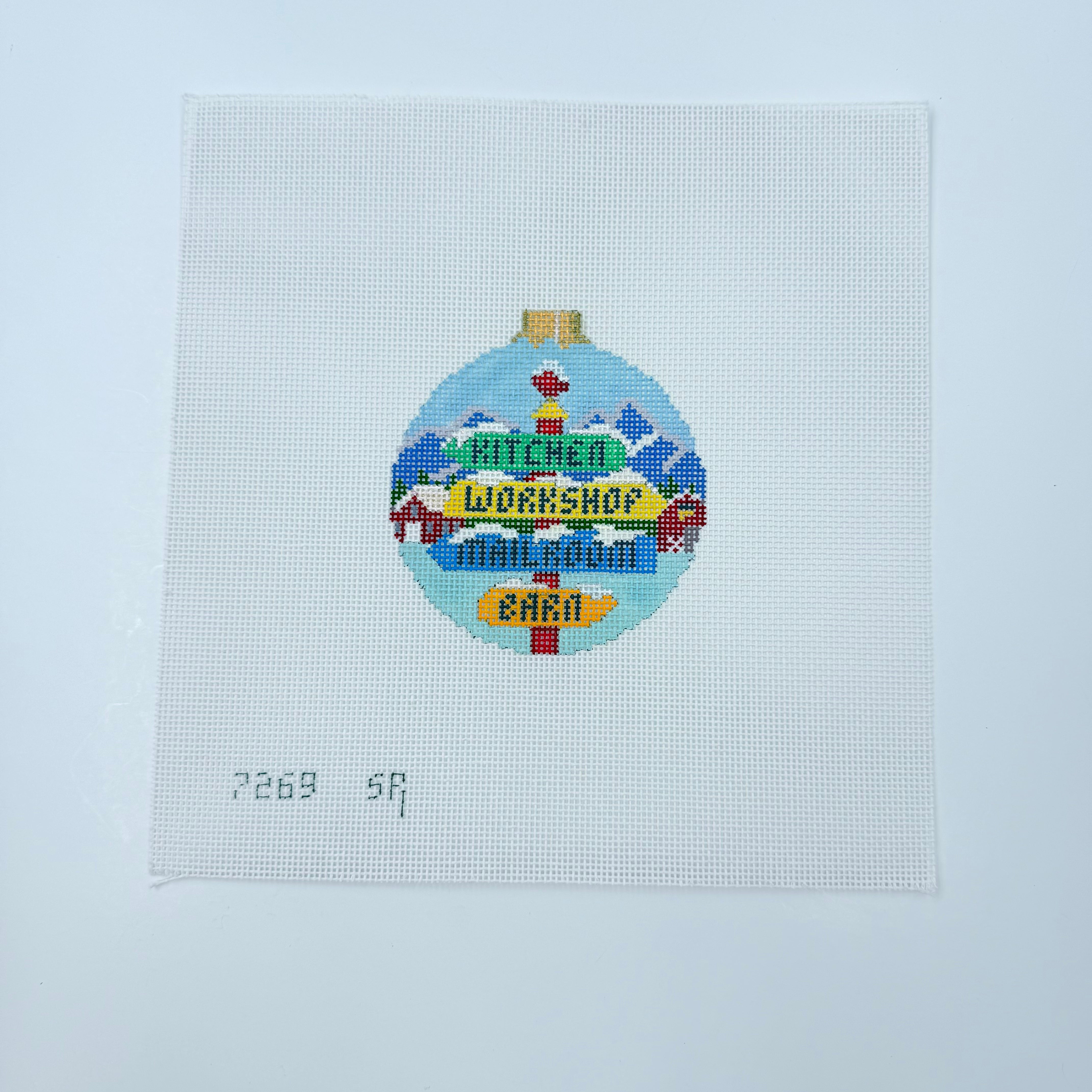 North Pole Signs Round Canvas - KC Needlepoint