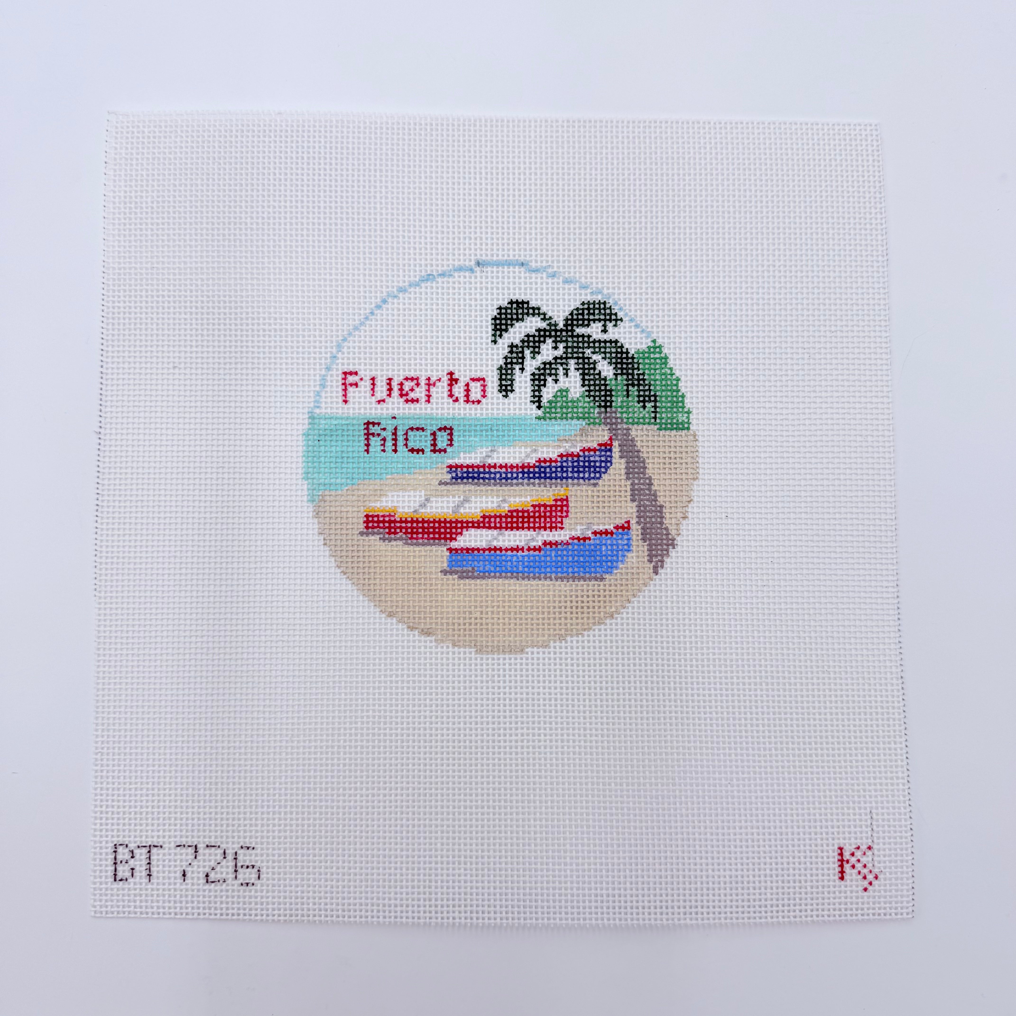 Puerto Rico Travel Round Canvas - KC Needlepoint