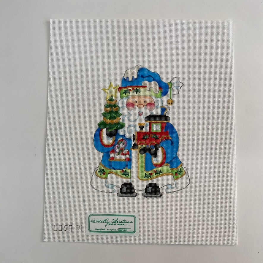 Squatty Santa with Train Canvas - KC Needlepoint