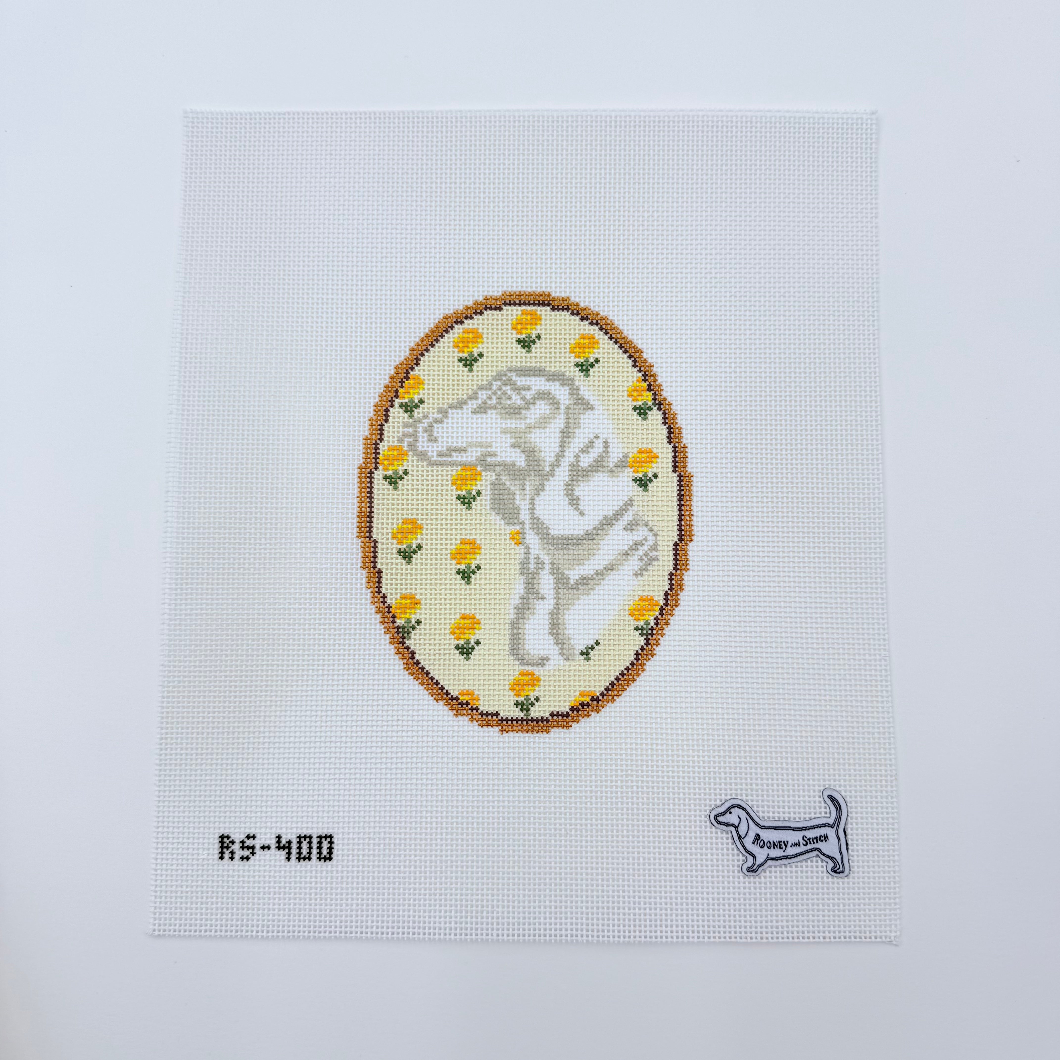The Dachshund Flower Cameo Canvas - KC Needlepoint