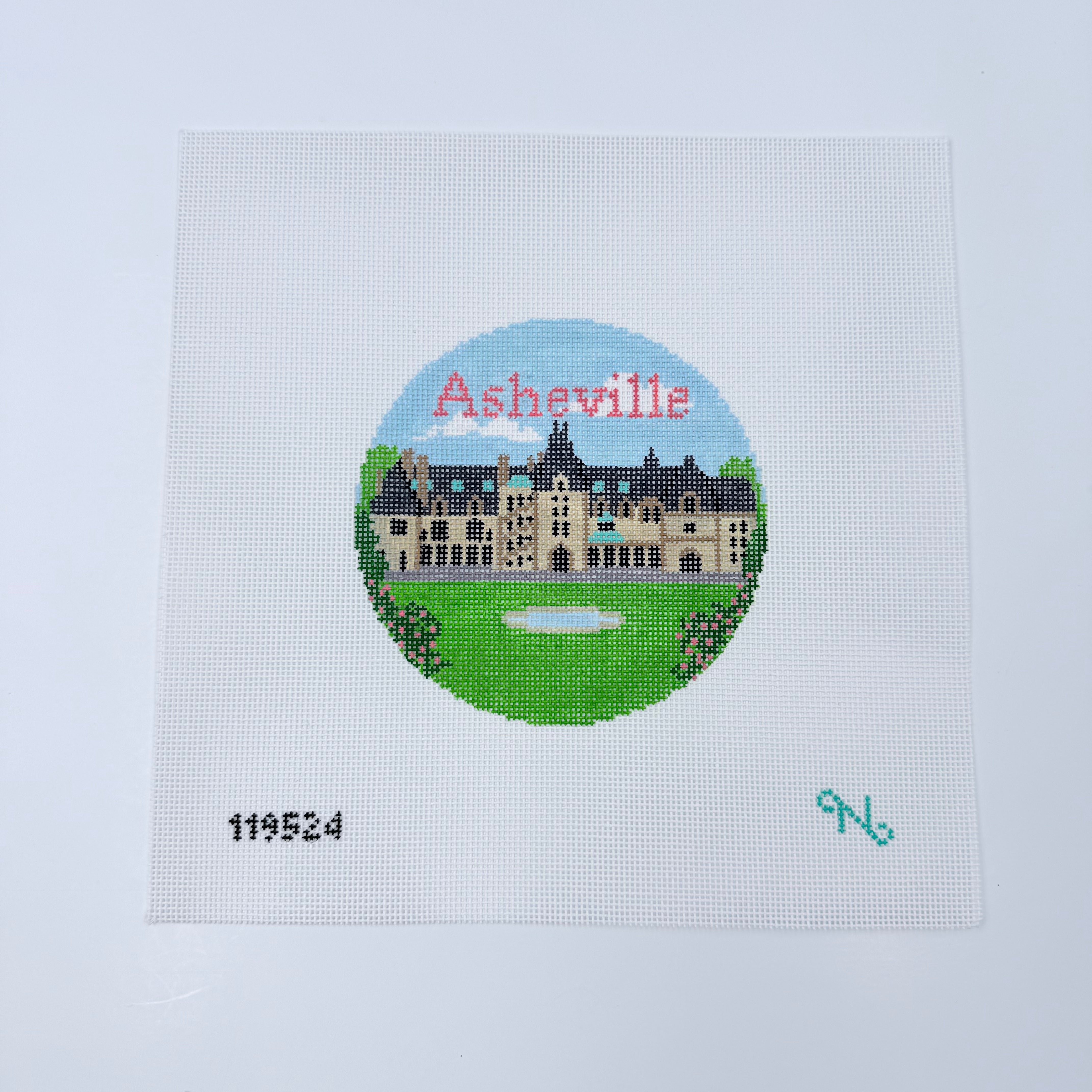 Asheville Travel Round Canvas - KC Needlepoint