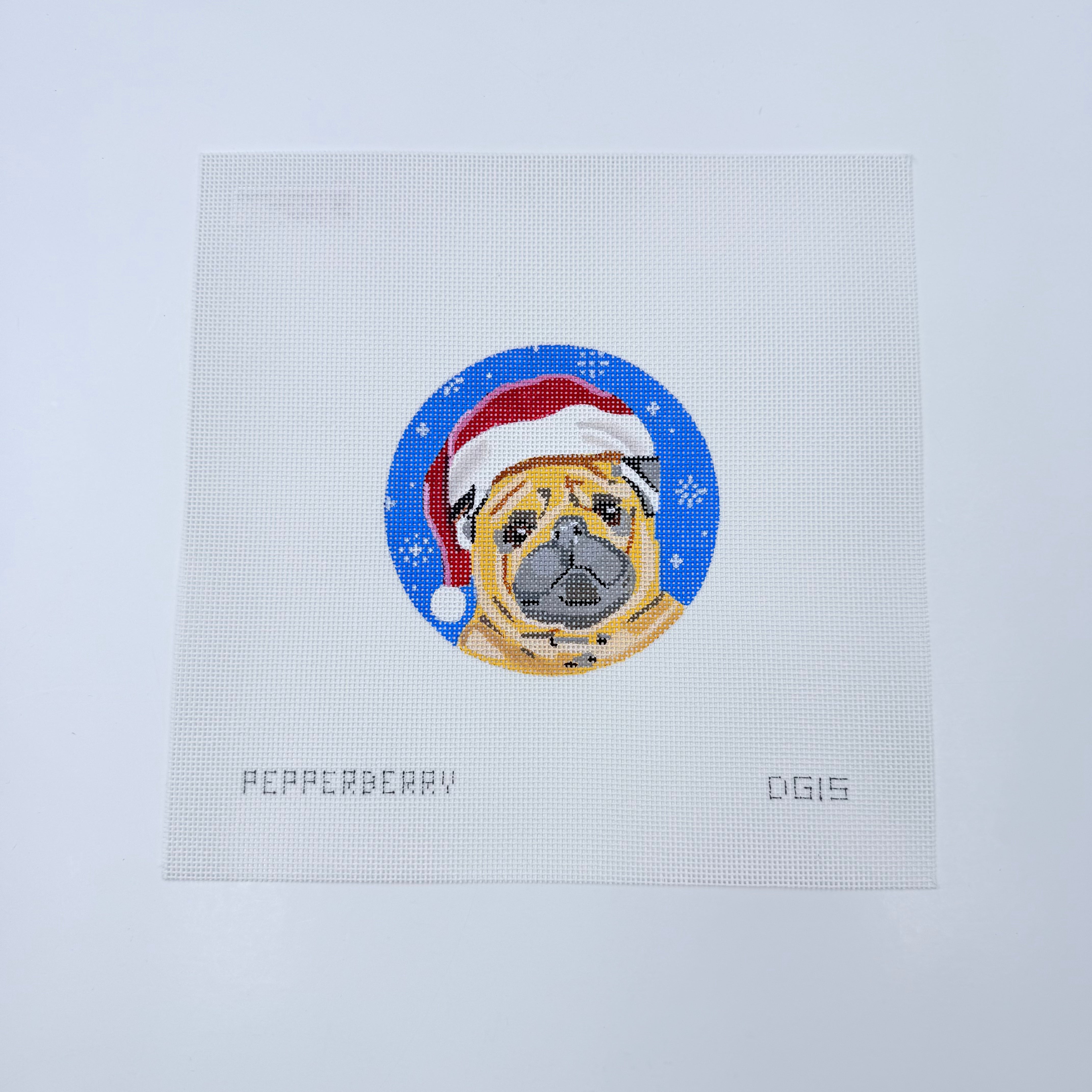 Pug Santa Ornament Canvas - KC Needlepoint